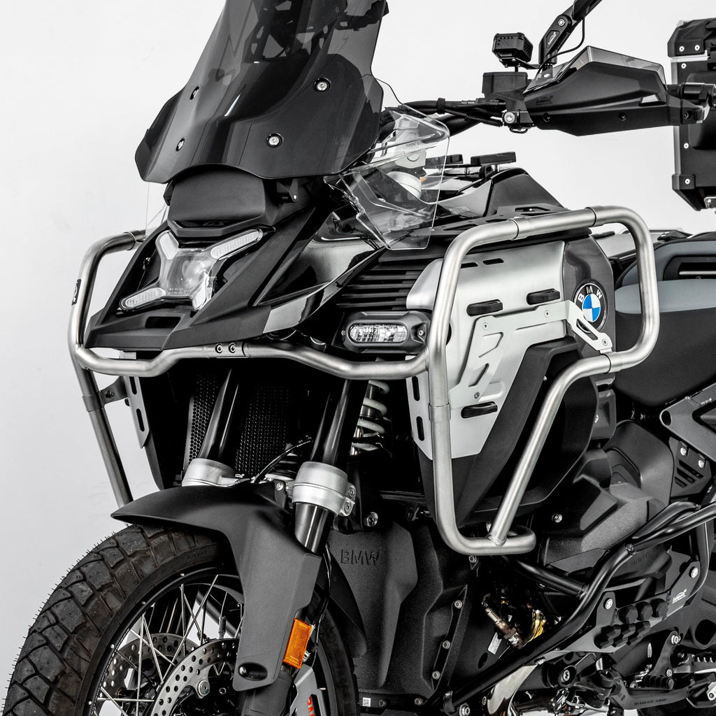 LOBOO Upper Crash Bar for BMW R1300GS Adventure (2024-on) – 304 Stainless Steel, Multi-Point Support, Silver / Black Finish