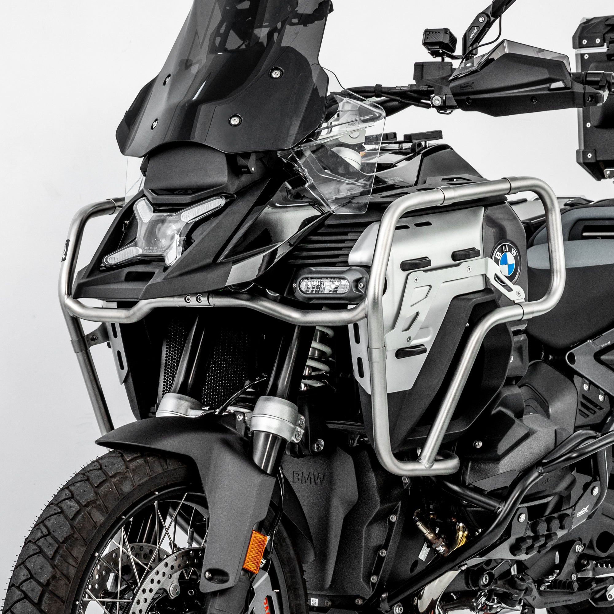 LOBOO Upper Crash Bar for BMW R1300GS Adventure (2024-on) – 304 Stainless Steel, Multi-Point Support, Silver / Black Finish