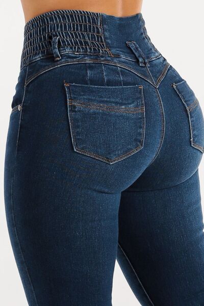 High Waist Buttoned Skinny Hip Lifting Jeans for Curves