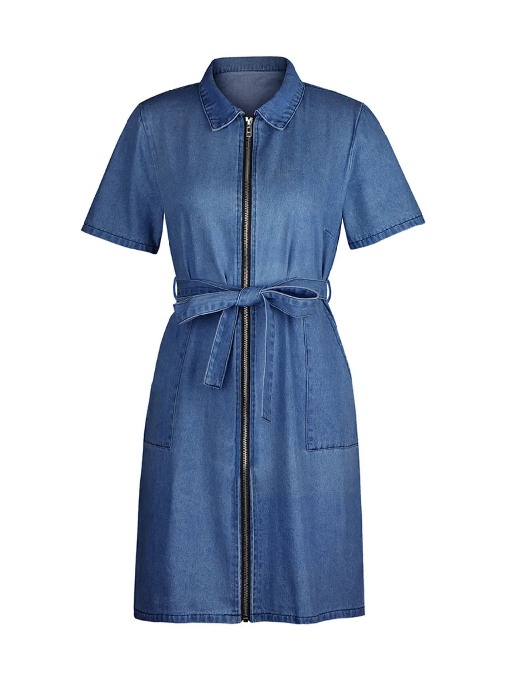 Full Size Zip Front Sleeve Denim Dress Plus Size