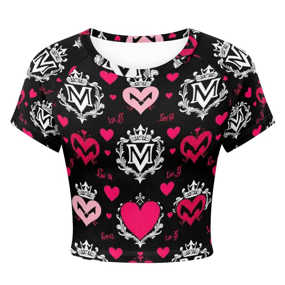 MUNSIEUR Valentine's Cropped Navel T-Shirt Women's - Romantic Gothic Streetwear