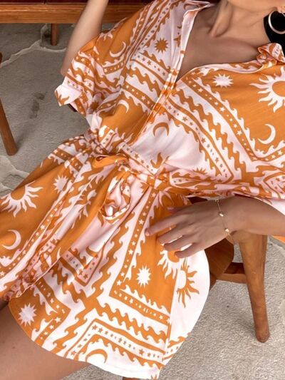MUNSIEUR Printed Tie-Waist Romper - Luxury Half Sleeve Jumpsuit for Women