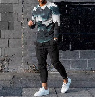 Men's Ethnic Style Printed Long Sleeve Jogger Set