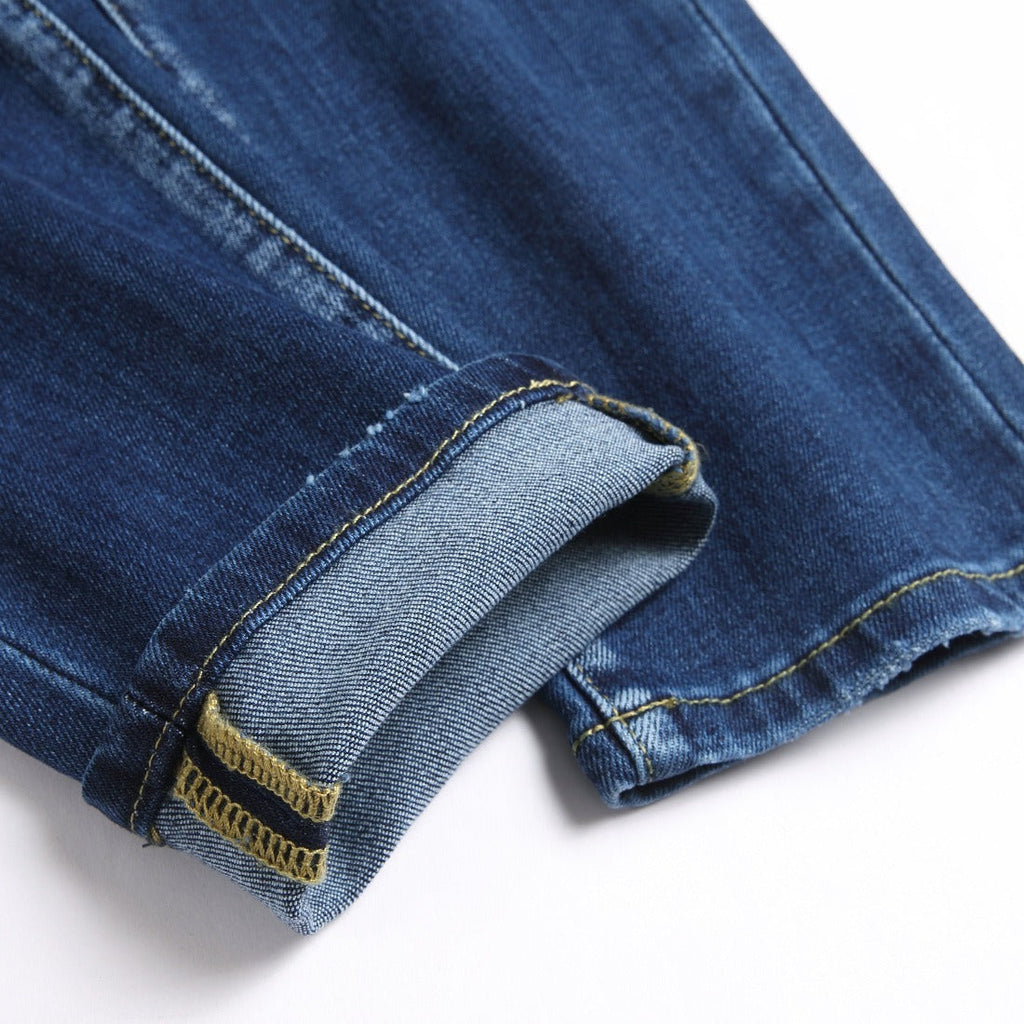 New Blue Color Ripped Street Fashion Slim Stretch Denim Pants for Men