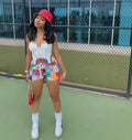 Women's Cashew Bottoms Colorful Stitching Drawstring Bottoms