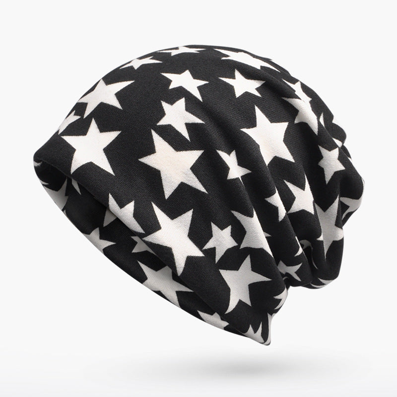 Unisex 3 in 1 Ring Scarf Beanie Hats With Stars Pattern Double Layer Hip Hop Hedging Cap Lining With Velvet Independence Day Collection