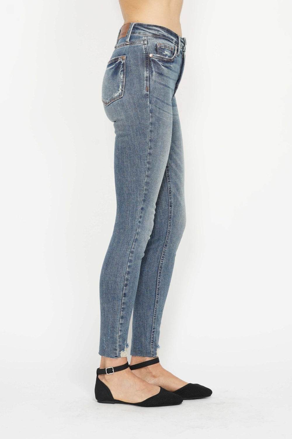 Judy Blue Full Size Tummy Control Vintage Wash Hem Destroy Skinny Women Jeans