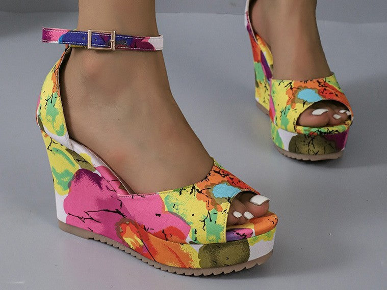Women's Wedges Platform Peep-toe Waterproof Platform Casual All-match Multicolor