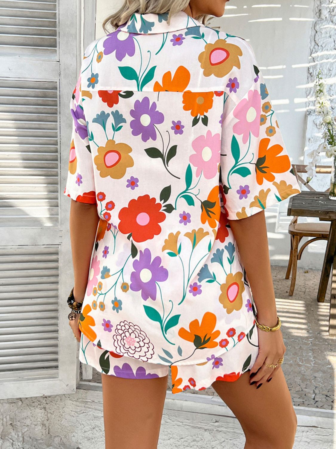Women's Devine Printed Button-Down Romper Set Bottoms