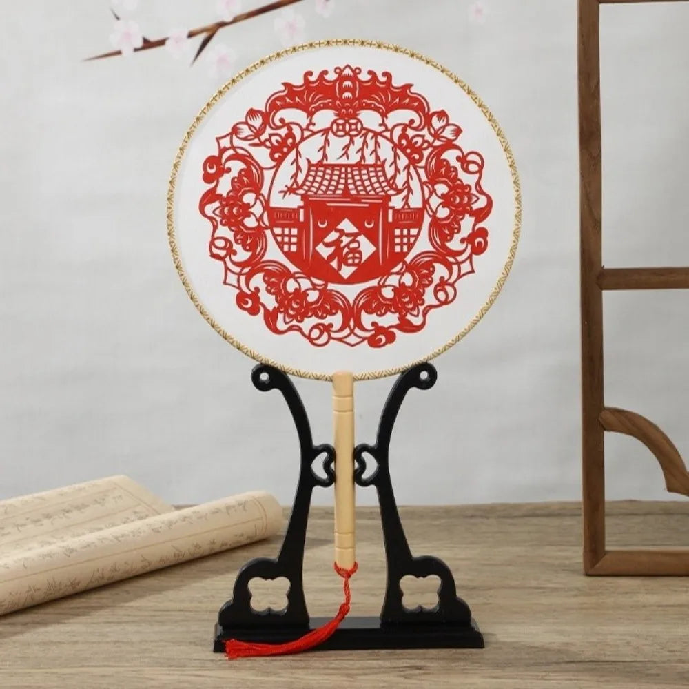 Chinese Paper-Cut Bamboo Silk Handheld Fan with Tassel