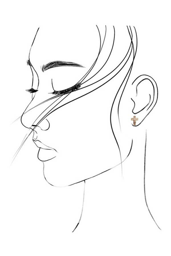 BRASS MINI HUGGIE EPOXY CROSS HOOP EARRINGS | 80E2512