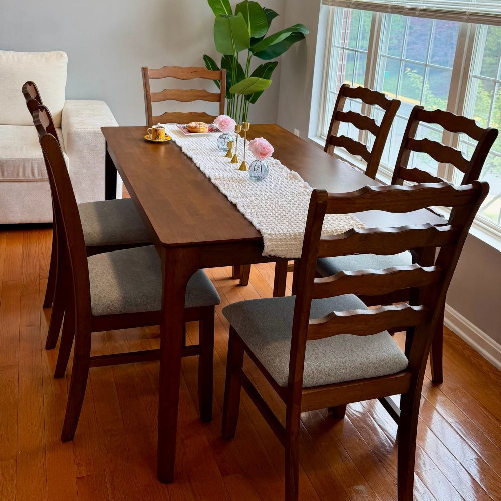ACTU Farmhouse Dining Table Set with Upholstered Chairs for 4–6