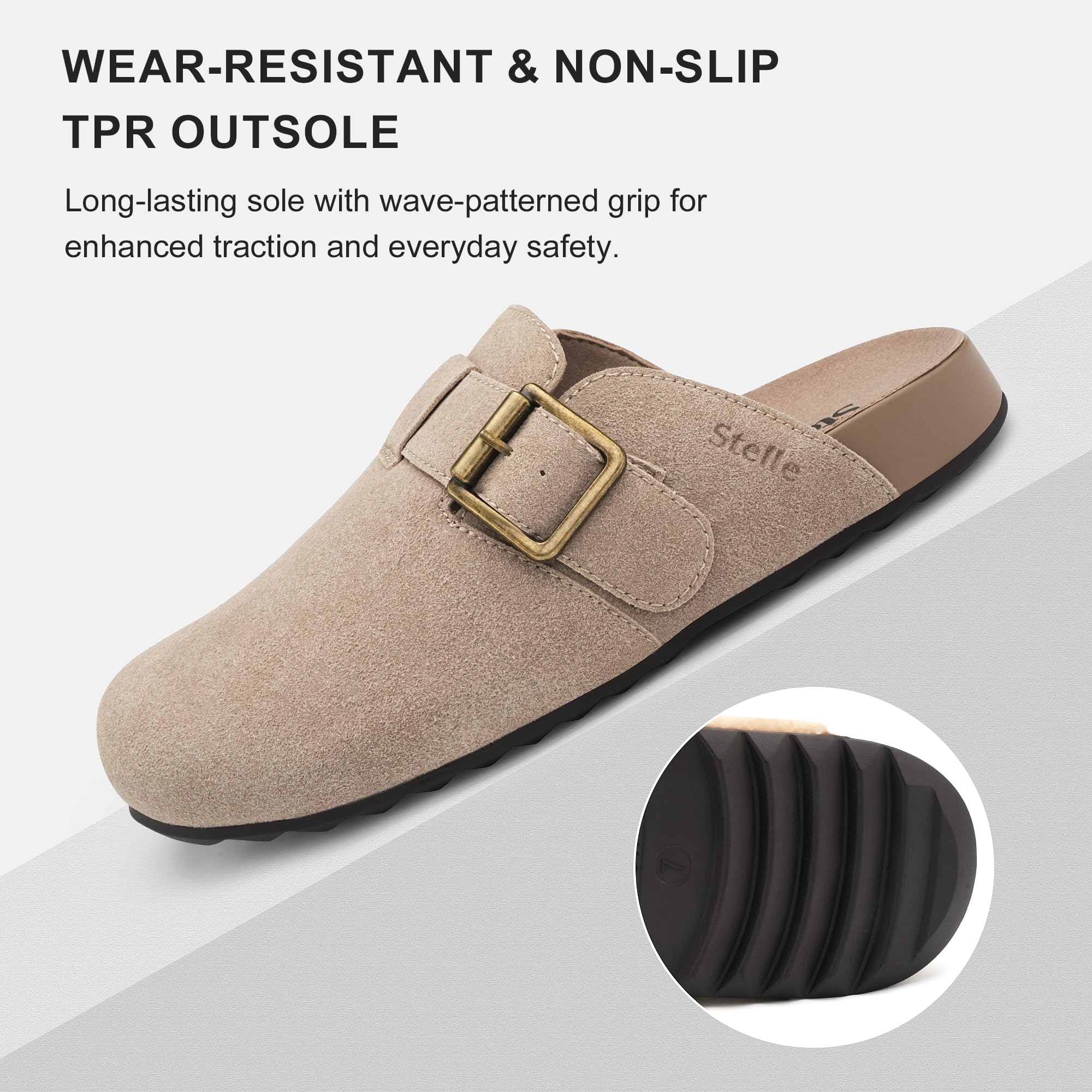 Stelle Suede Clogs for Women Men Potato Shoes with Arch Support Leather Cork Footbed Mules Slip on Home Slippers