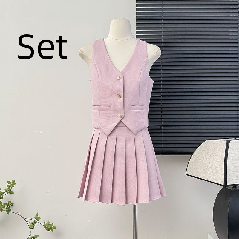 Women's Tennis Skirt Set + Blouse High Waist Pleated Two-piece