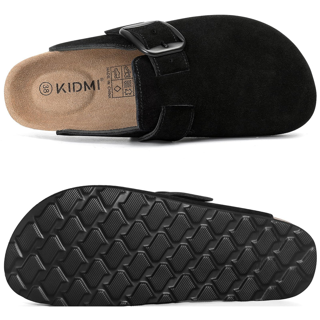 KIDMI Genuine Suede Clogs for Women Memory Foam Black Size 5.5-6 (36)