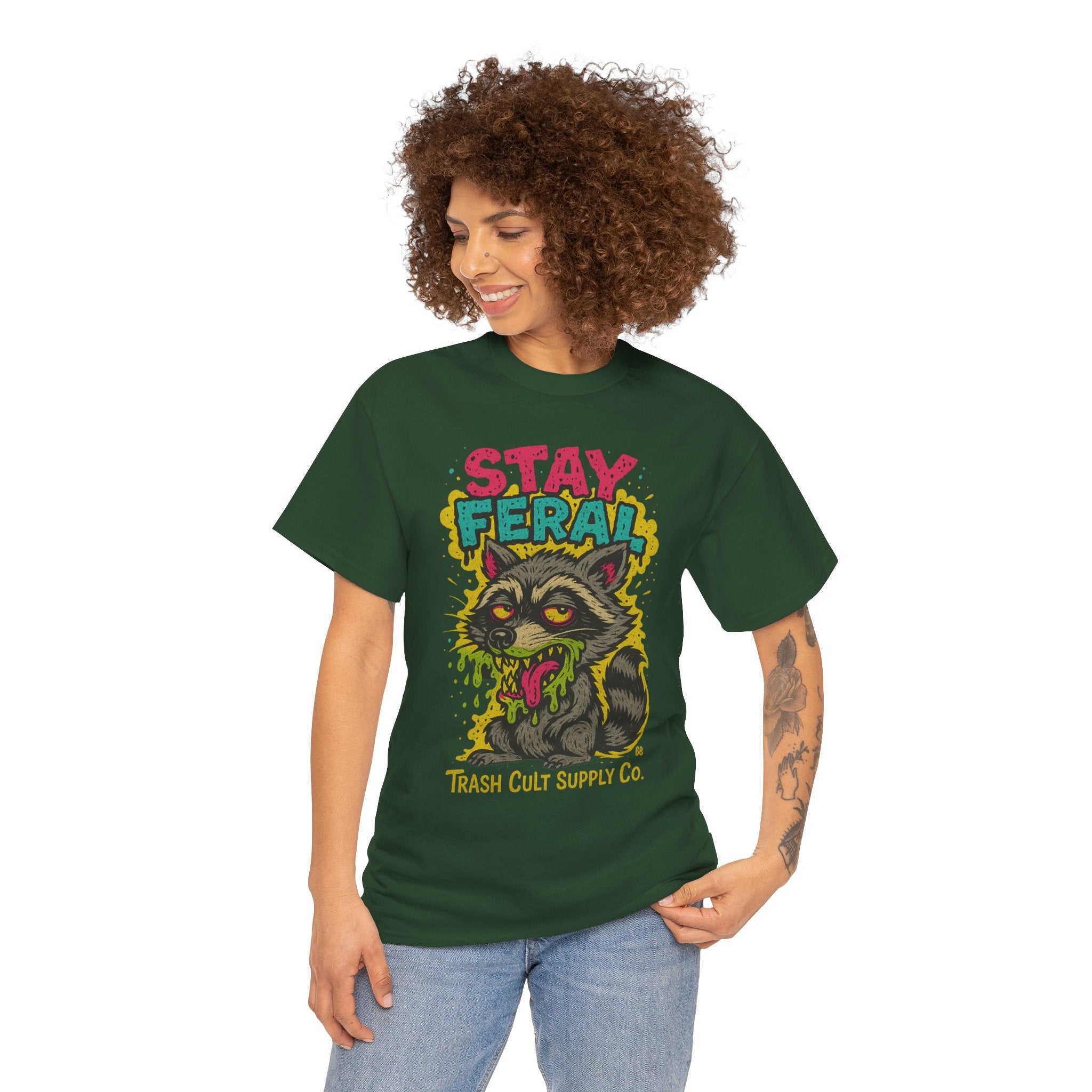 Stay Feral Raccoon Lowbrow Tee – Trash Cult Supply Co. | Gildan 5000