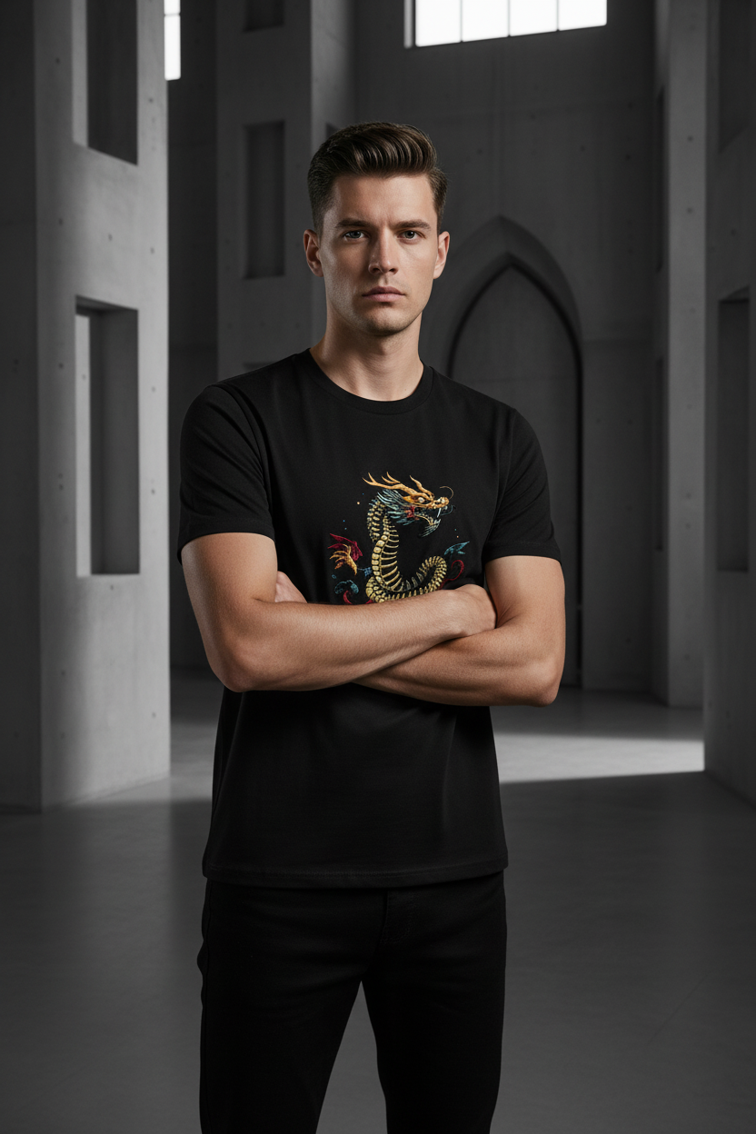 Munsieur Brand Graphic Tee Cotton Men's breathable Dragon Design
