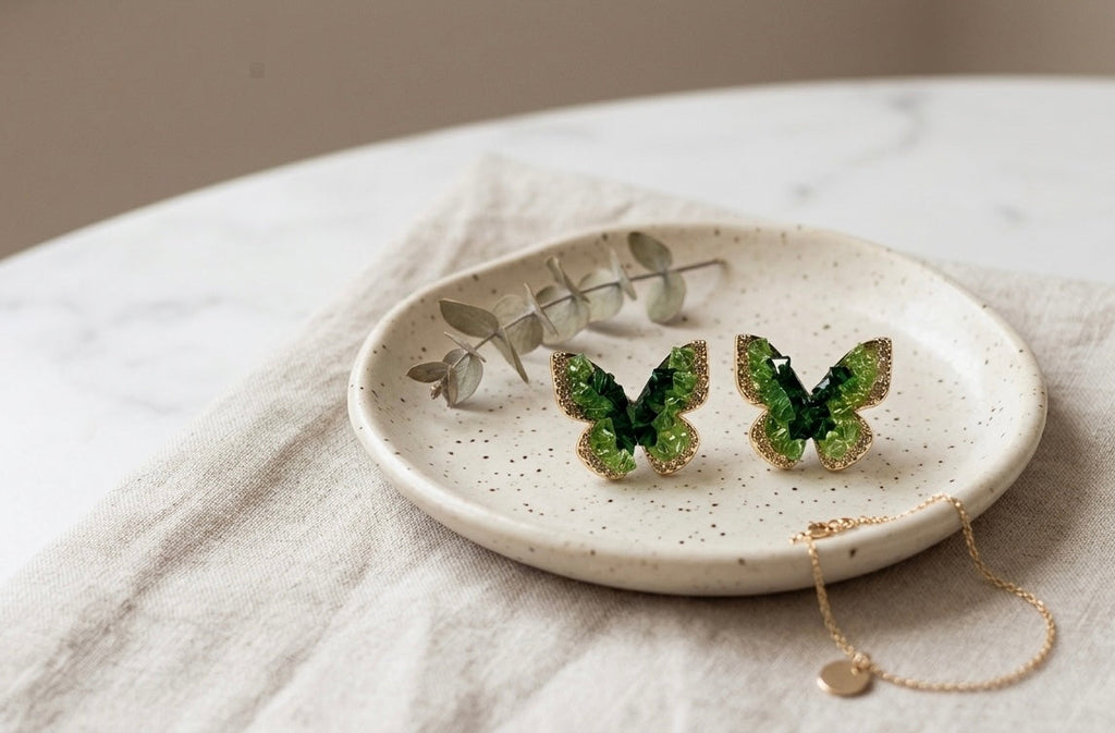 Aura Emerald Butterfly Zircon Studs – Gold Plated
