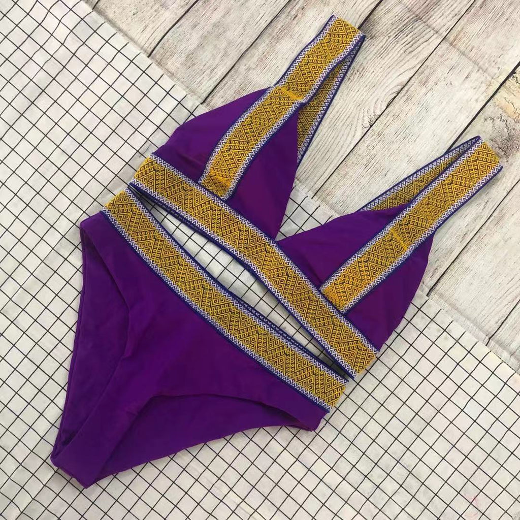 Swimsuit Nylon High Waist Popular Swimsuit Split Bikini Solid Color Bikini