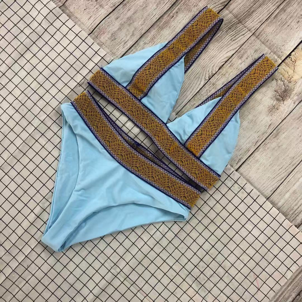 Swimsuit Nylon High Waist Popular Swimsuit Split Bikini Solid Color Bikini