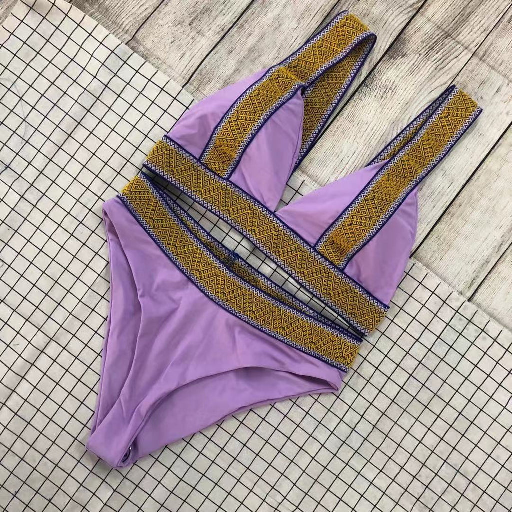 Swimsuit Nylon High Waist Popular Swimsuit Split Bikini Solid Color Bikini