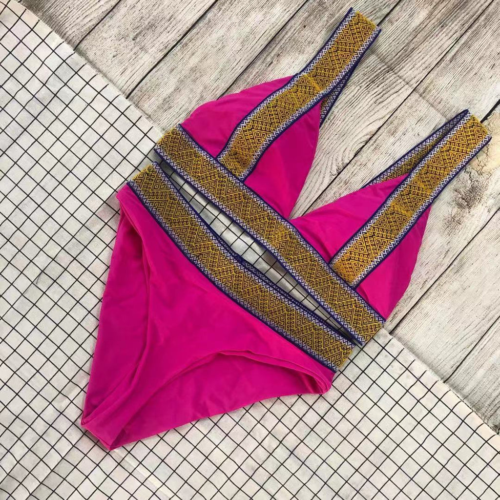 Swimsuit Nylon High Waist Popular Swimsuit Split Bikini Solid Color Bikini