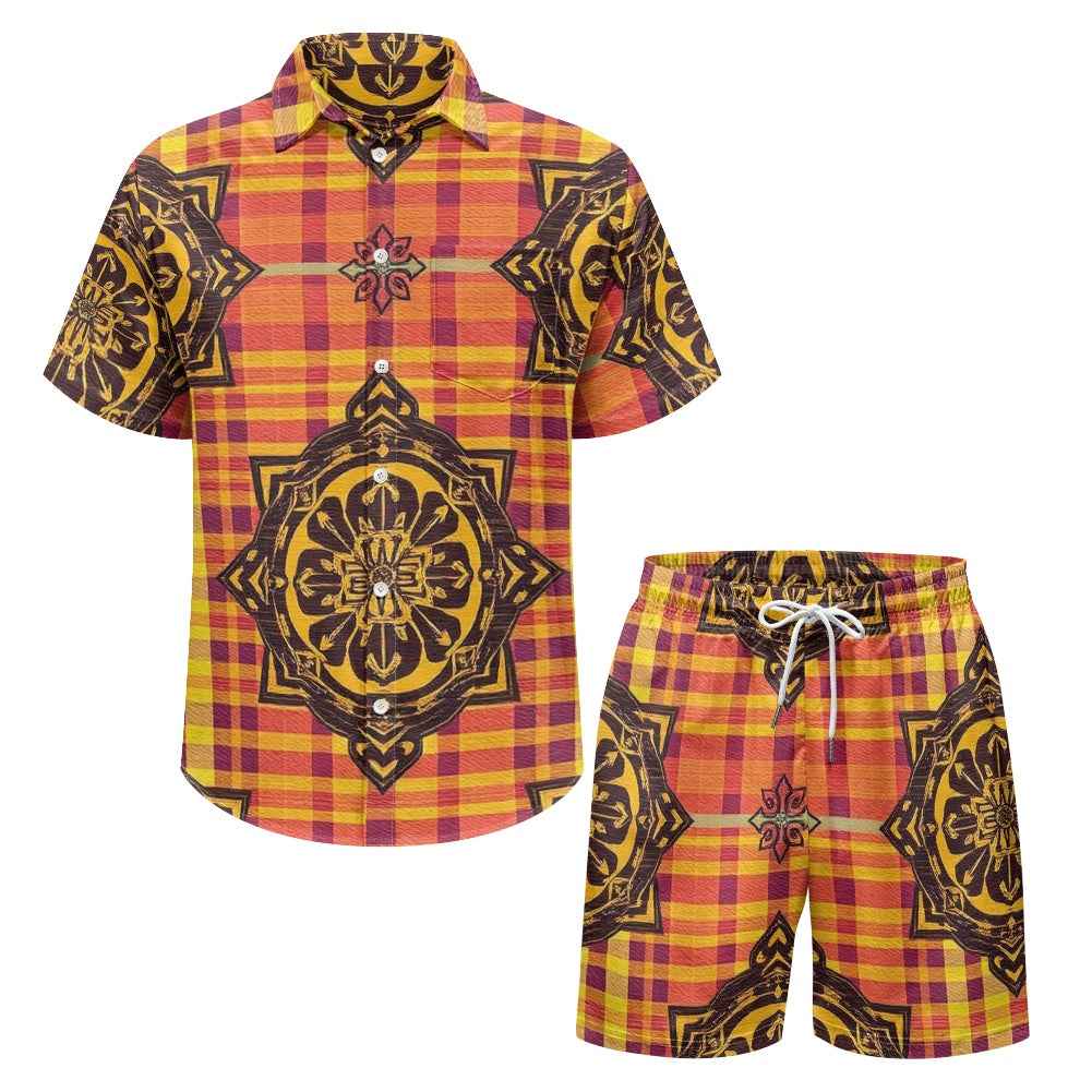Men's Gothic Embroidered Shorts Set - Luxury Streetwear Two Piece Outfit