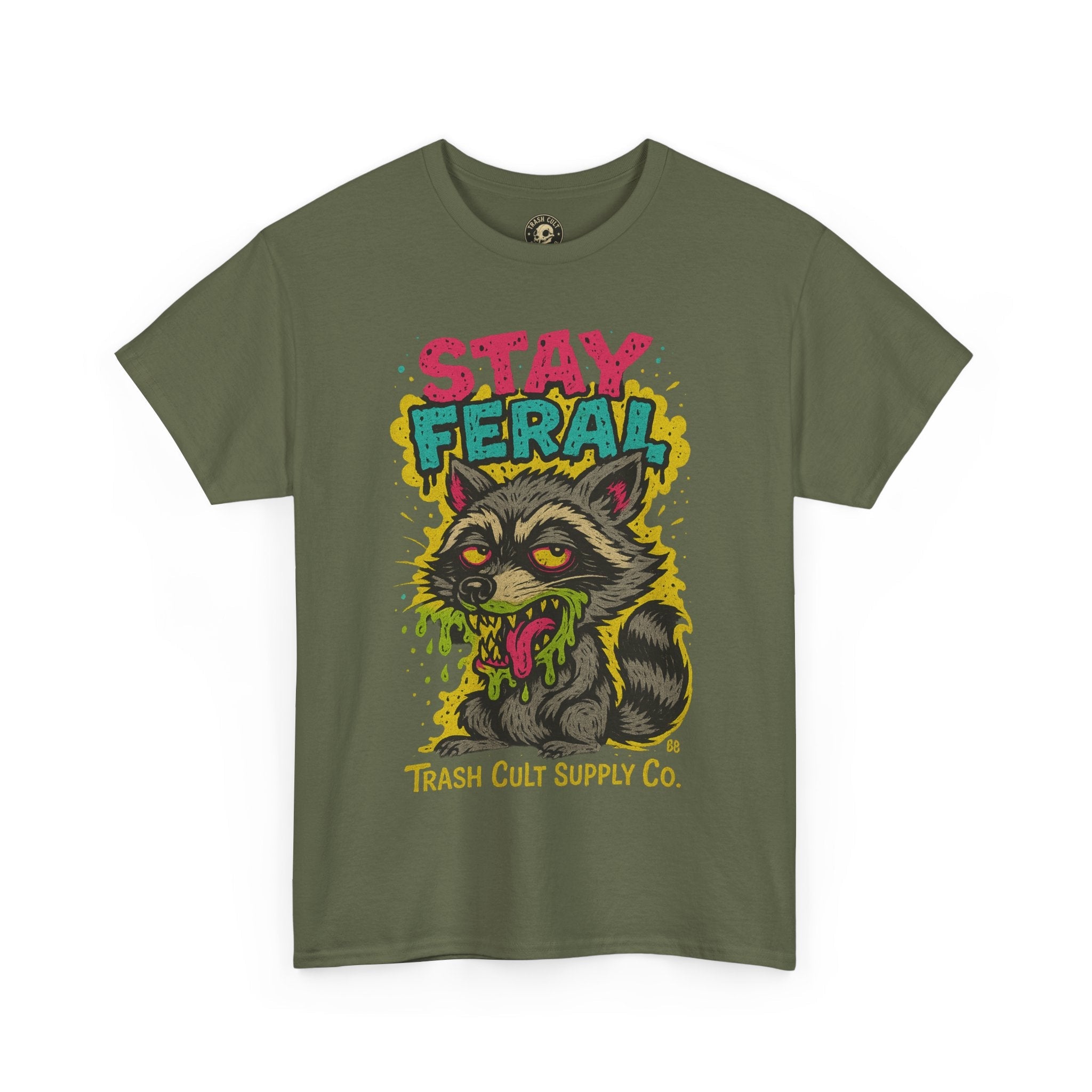 Stay Feral Raccoon Lowbrow Tee – Trash Cult Supply Co. | Gildan 5000