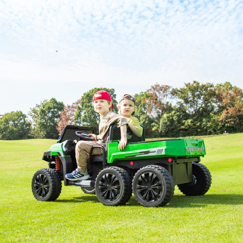 24V 6 Wheeler Magic Cars Tractor Trailer 2 Seater Ride-on with Dump Cart and Parental Remote