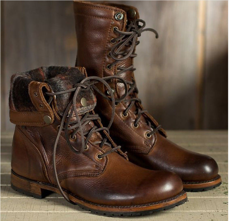 Motorcycle Men's Retro Lace-Up Combat Striders Leather