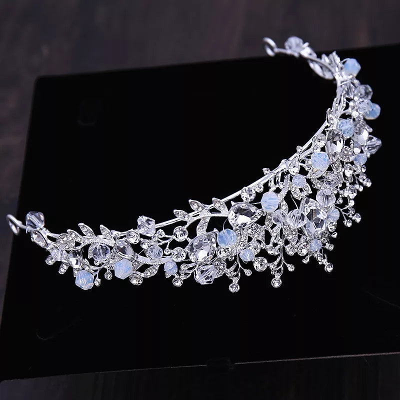 Silver & Light Blue Princess Tiara – Queen Headdress for Bridal or Cosplay