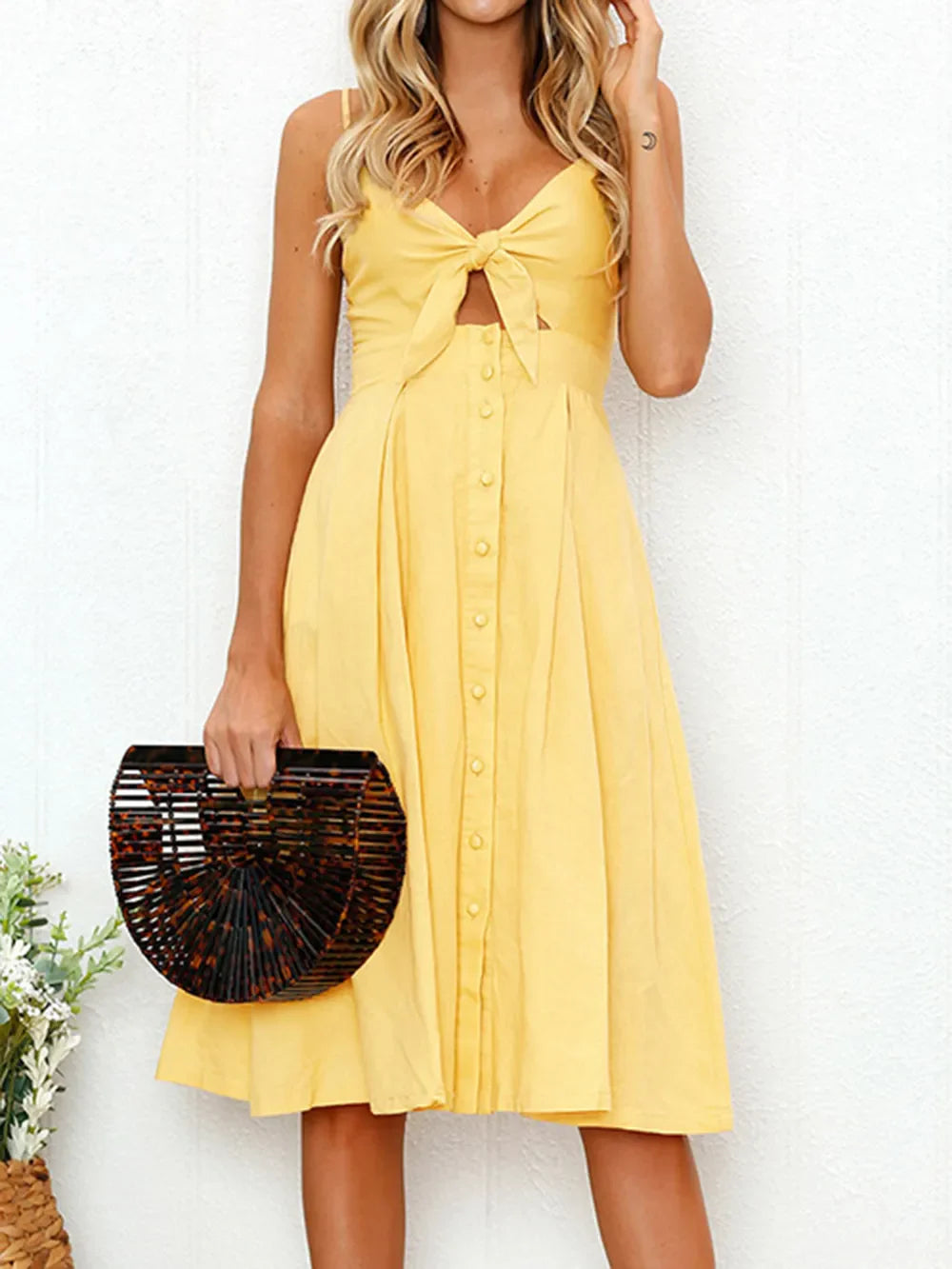 Cutout Smocked Neck Cami Dress