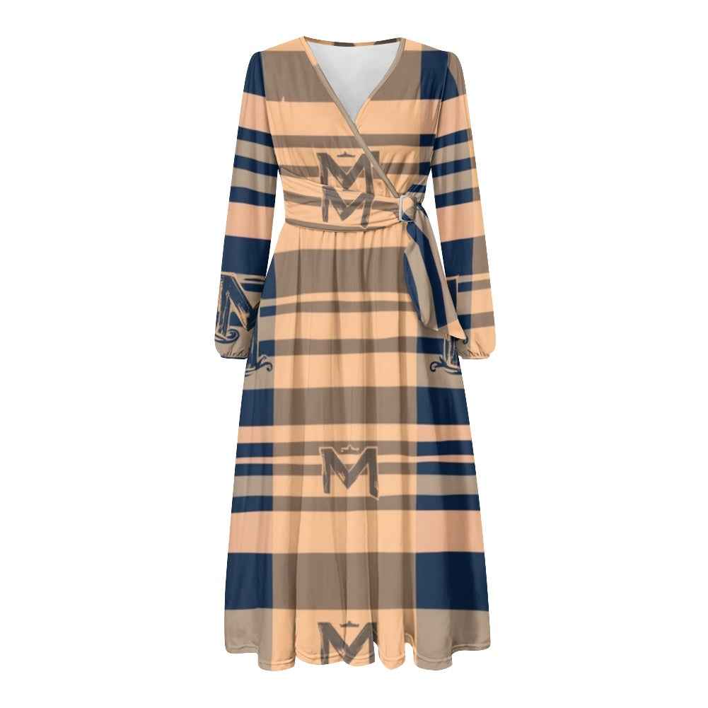MUNSIEUR V-Neck Long Sleeve Tie Waist Midi Dress