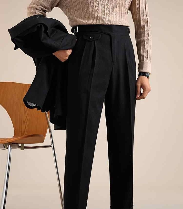 Men's Double Pleated Straight Business Casual loose fitting Pants