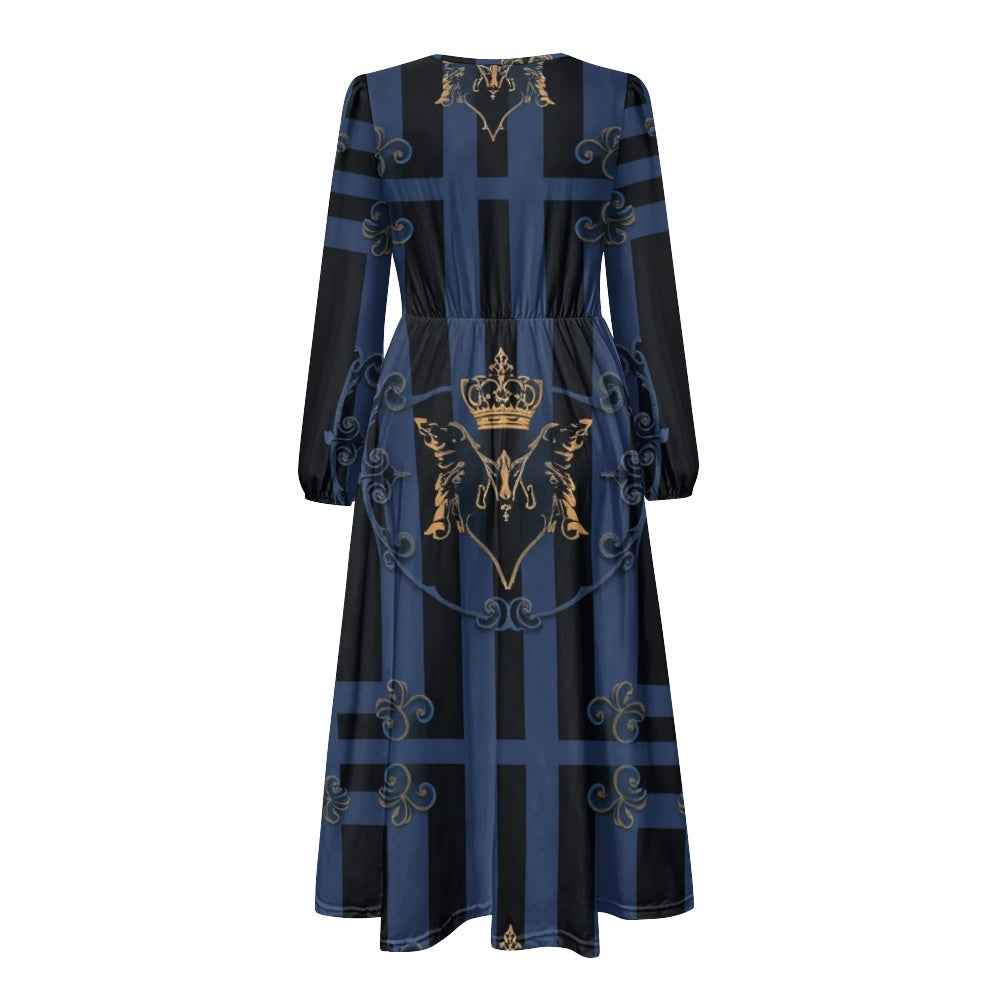 V-Neck Long Sleeve Midi Dress