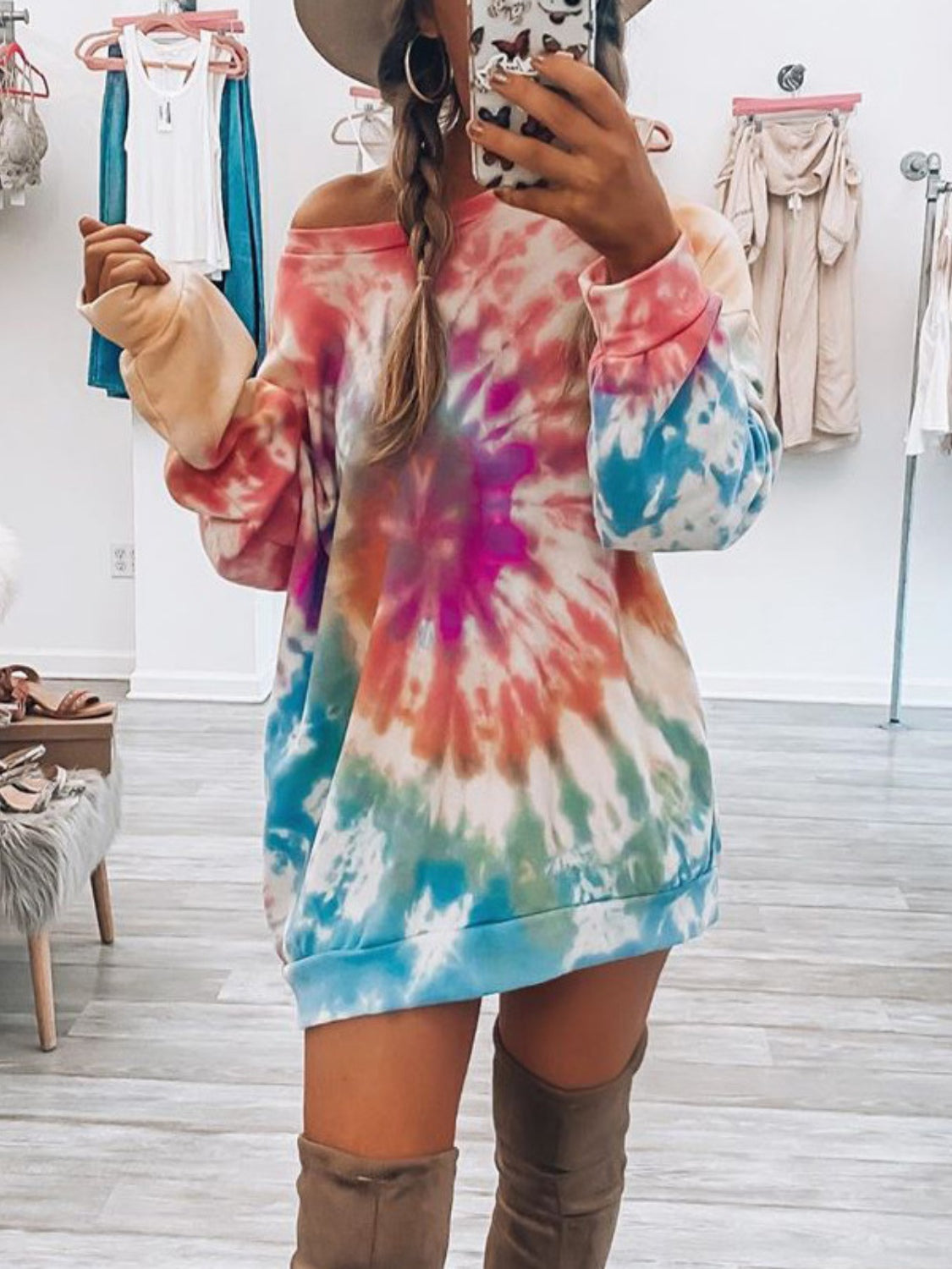Women's Full Size Round Long Sleeve Dress