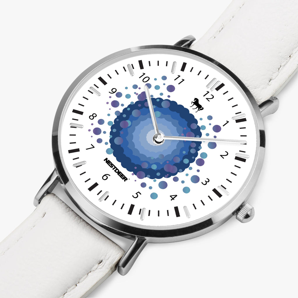 165. NESTDEER Ultra-Thin Leather Strap Quartz Watch (Silver With Indicators)