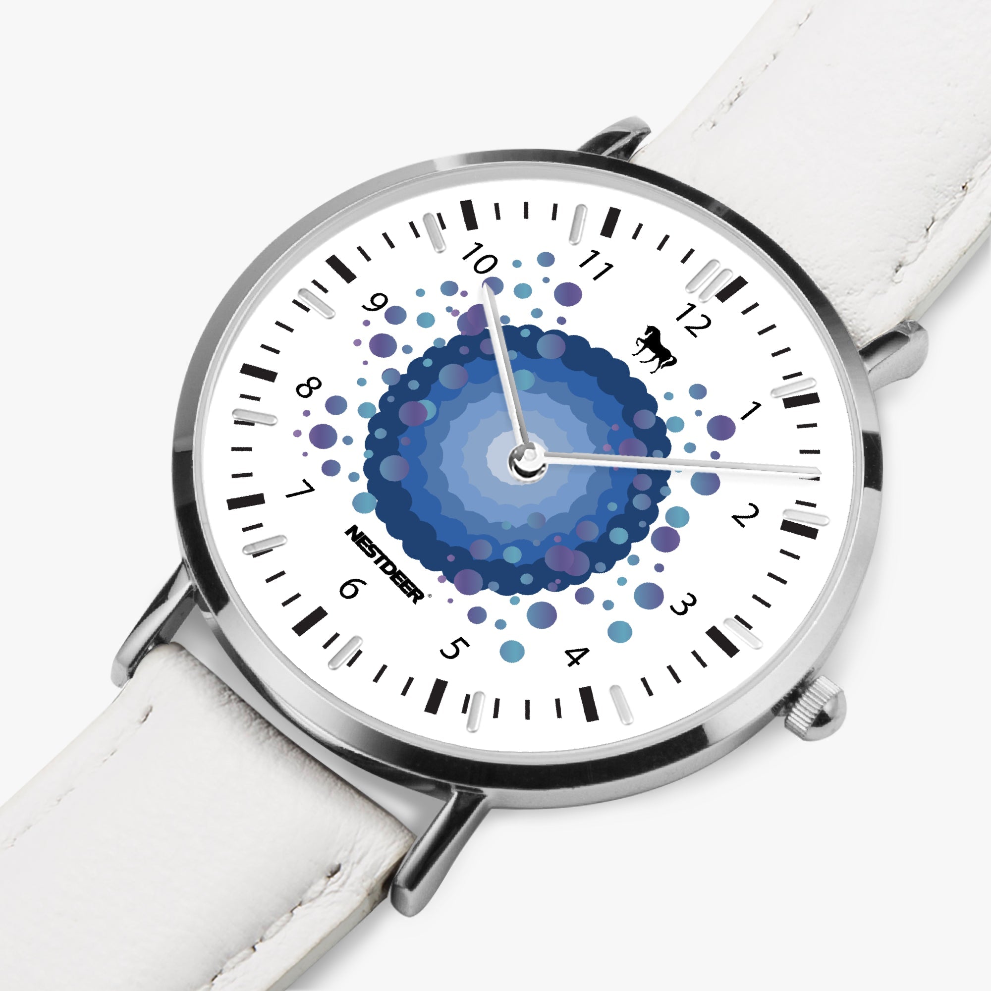 165. NESTDEER Ultra-Thin Leather Strap Quartz Watch (Silver With Indicators)