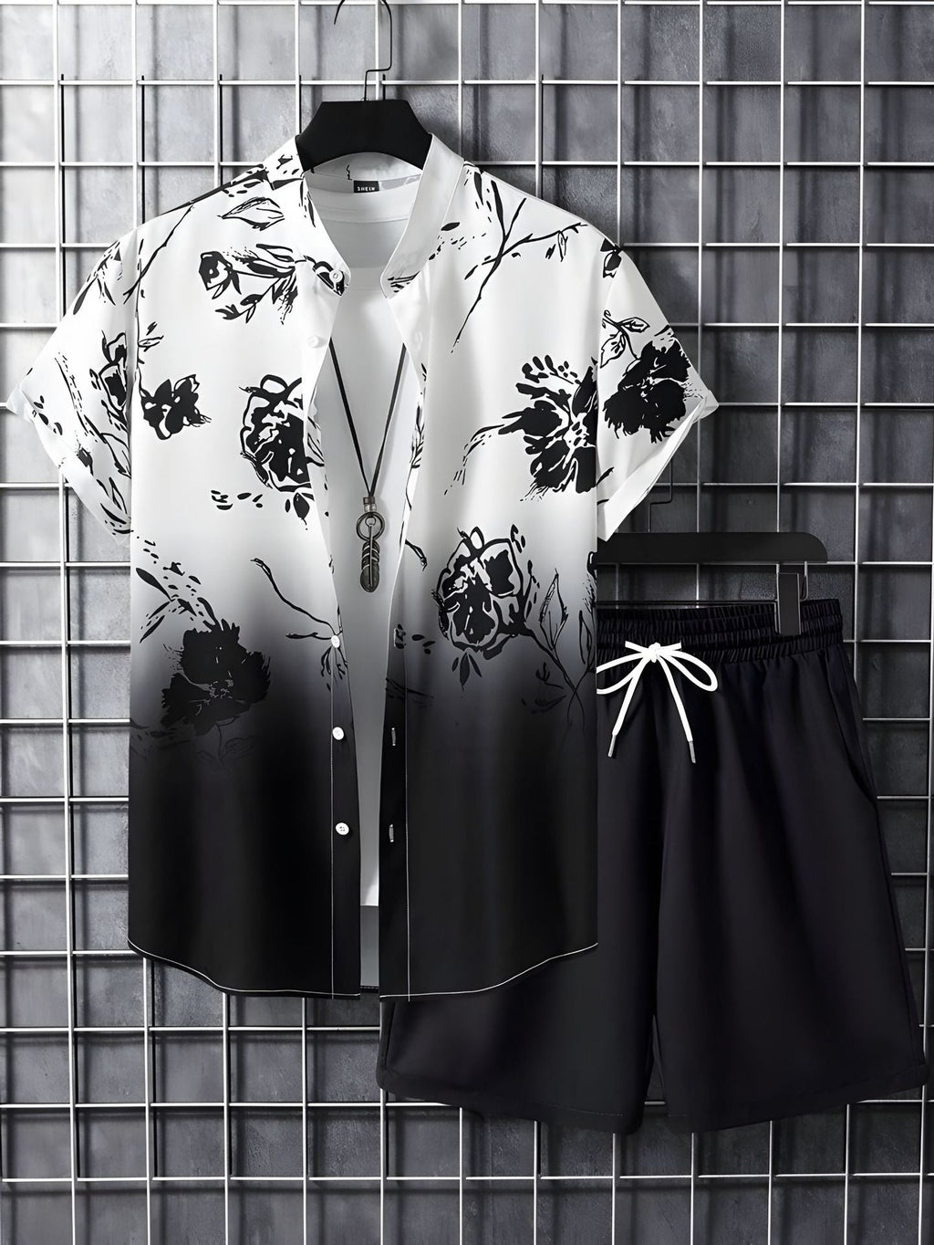 Black And White Striped Hawaiian Men's Shorts Sets
