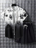 Black And White Striped Hawaiian Men's Shorts Sets
