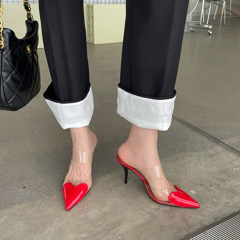 Women's Transparent Love Face Color-blocking Stiletto Heel High Heels