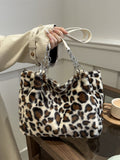 Leopard Faux Fur Shoulder Bag - Animal Print Handbag for Women