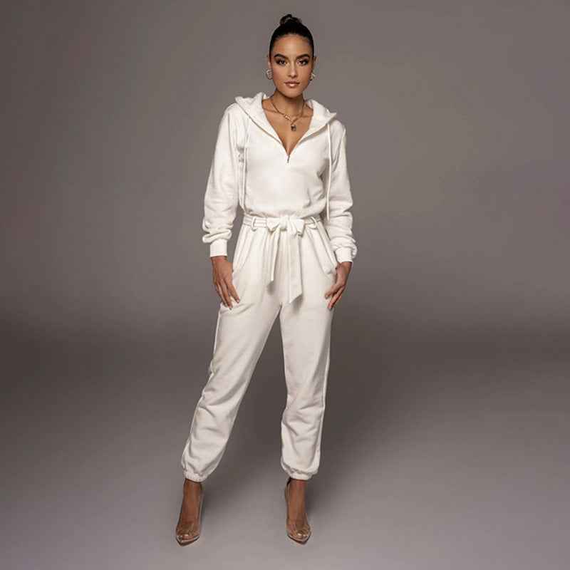 Half Open Collar Urban Casual Women's Jumpsuit