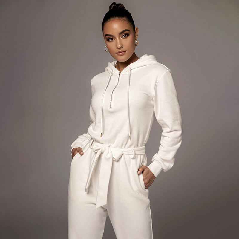 Half Open Collar Urban Casual Women's Jumpsuit