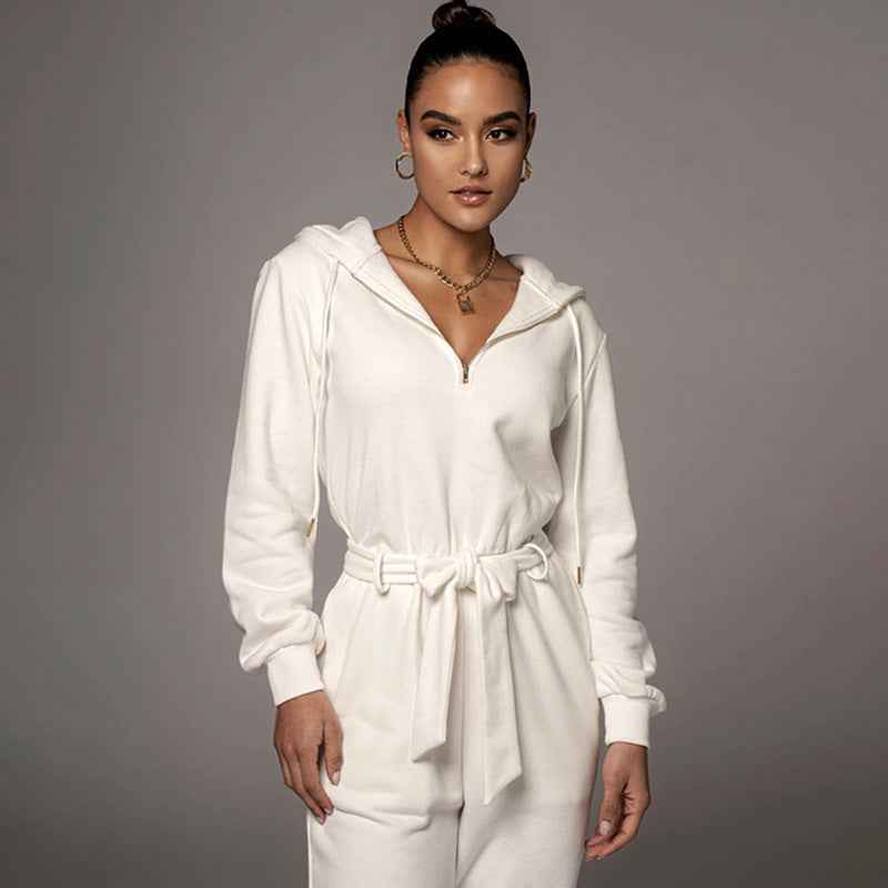 Half Open Collar Urban Casual Women's Jumpsuit