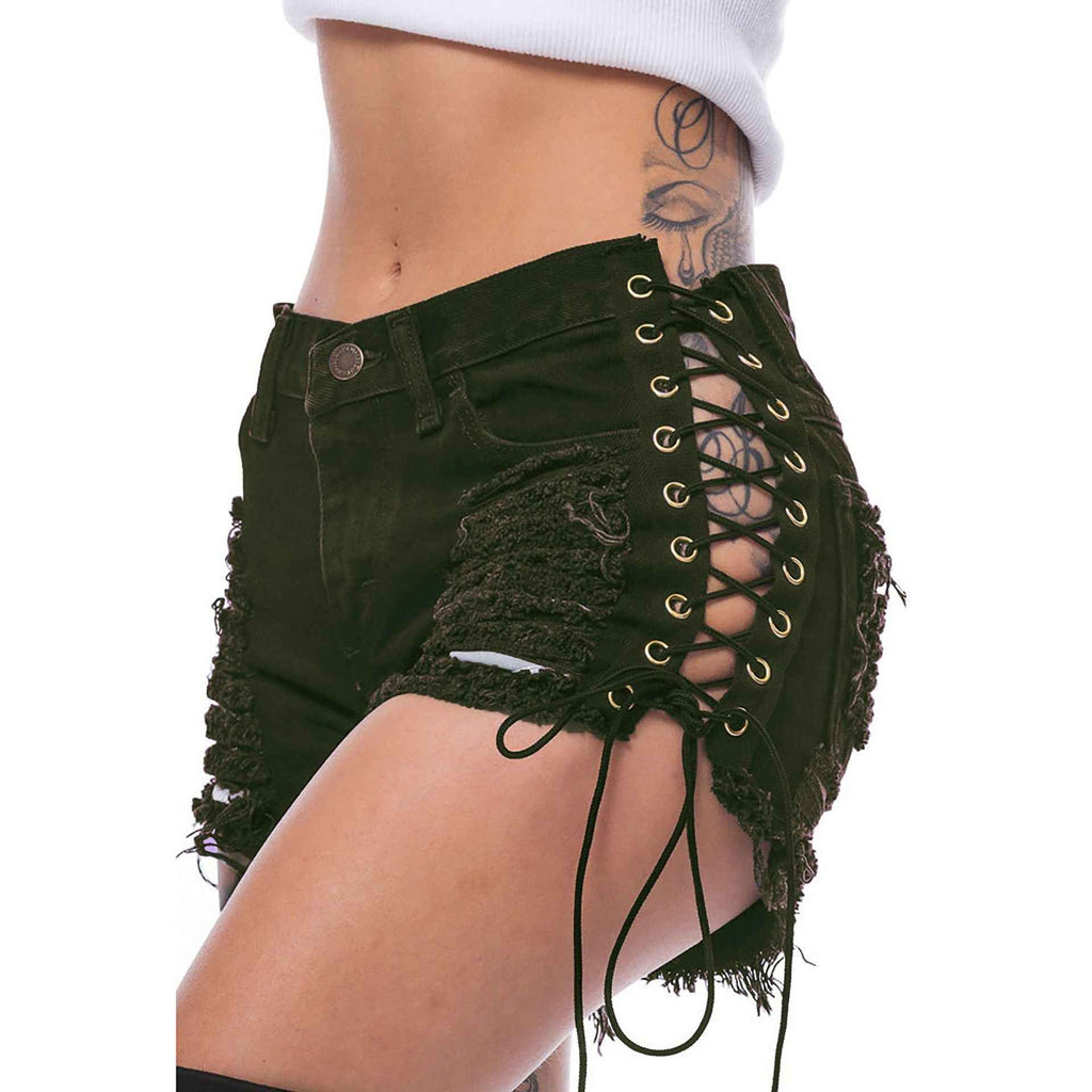 Ripped Bandage Denim Bottoms for Women