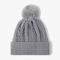 Cable Knit Solid Color Hat with Pompom