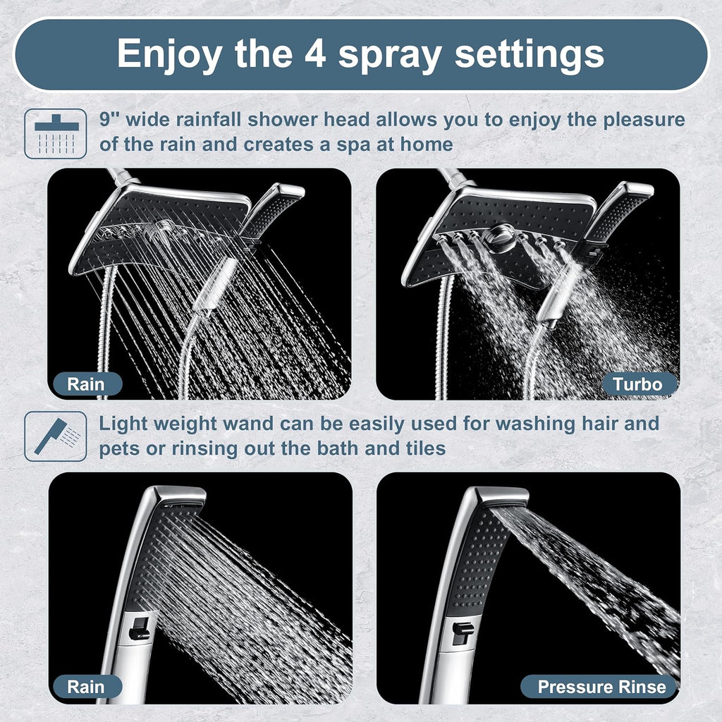 Shower Faucet Set, Rainfall and Hand Shower Head Trim with Hose, Single-Handle Shower Fixture