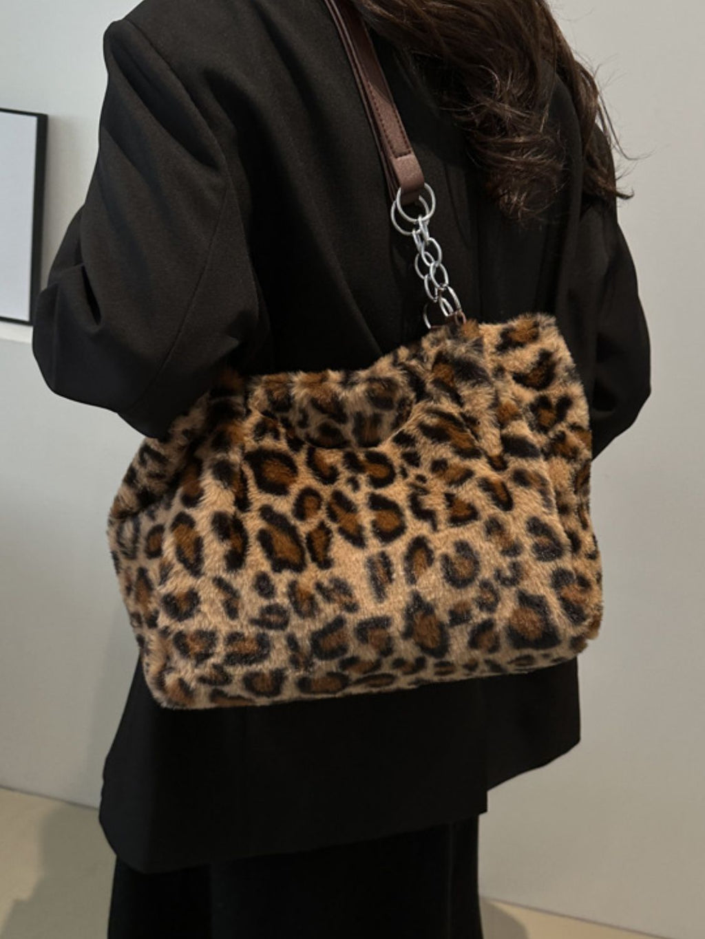 Leopard Faux Fur Shoulder Bag - Animal Print Handbag for Women