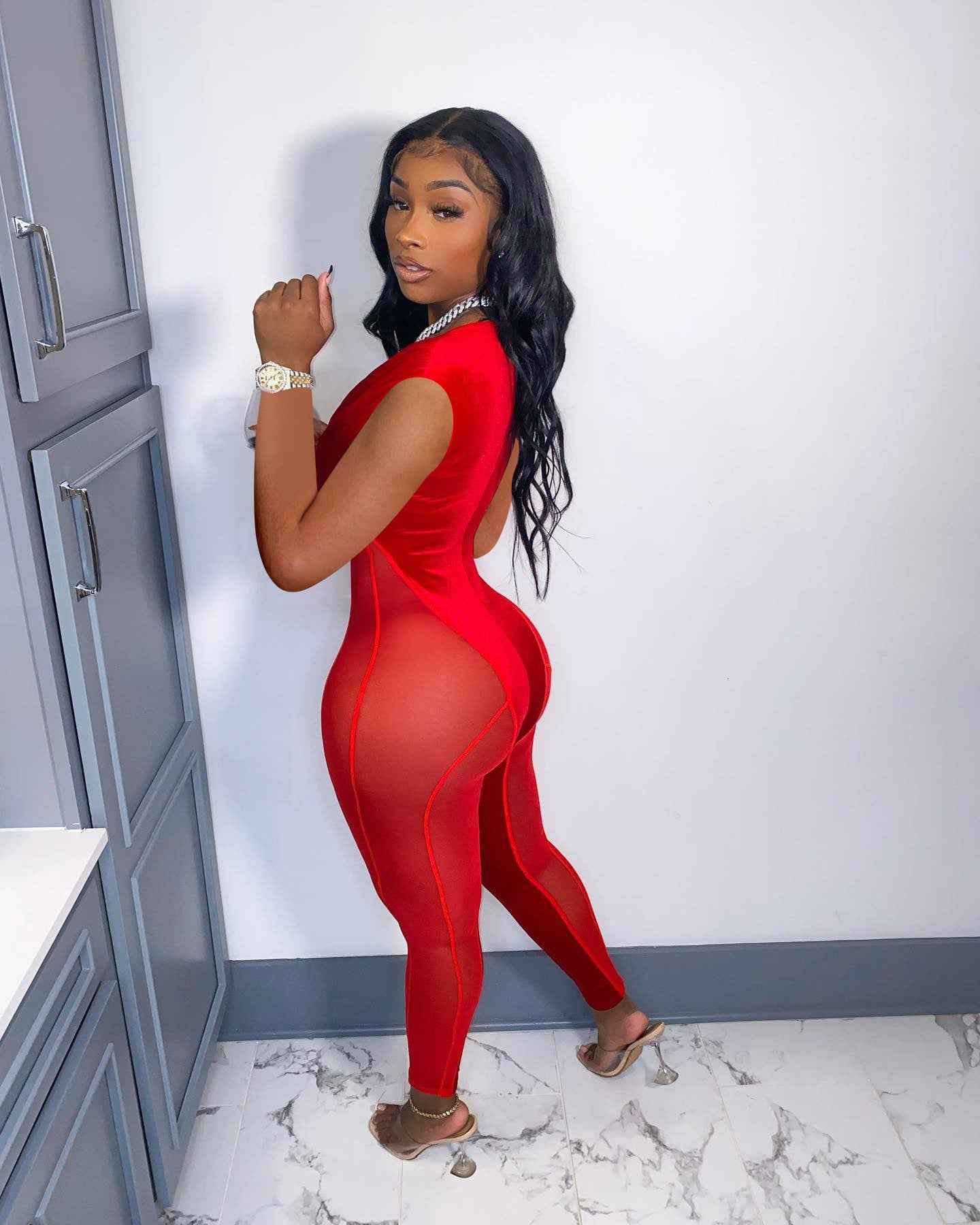 Mesh Velvet Stitching Jumpsuit